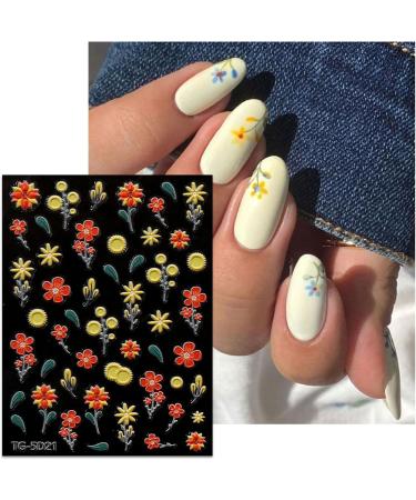 JMEOWIO 3D Embossed Flower Nail Art Stickers Decals Self-Adhesive 5D Colorful Floral Spring Summer Sunflower Nail Supplies Nail Art Design Decoration Accessories 4 Sheets - Buy Online on GoSupps.com