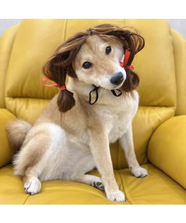 Funny dog wig cat role play wig Halloween Christmas parties firm for pets wig small medium and large dogs wig (brown)