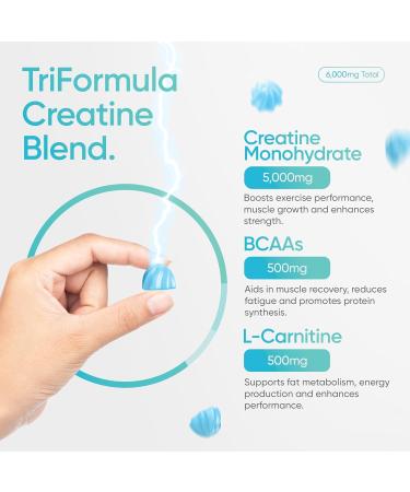 Revigr Max 5000mg 90 Creatine Monohydrate Gummies Added 500mg BCAAs + 500mg L-Carnitine Vegan & Sugar-Free Premium Pre-Workout Gym Supplement (1 Month Supply) (Blue Raspberry) - Buy Online on GoSupps.com