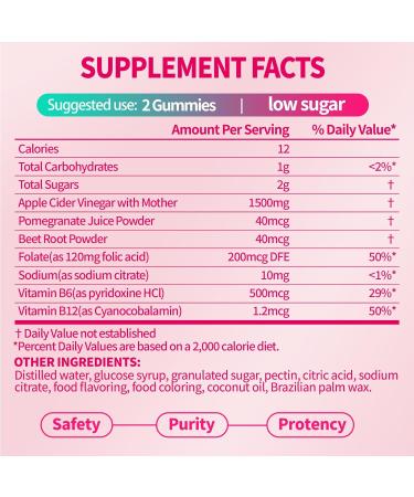 Buy Apple Cider Vinegar Gummies 1500mg Keto ACV with Pomegranate & Beet Low Sugar Vegan Detox Gummies - 60 Count - Buy Online on GoSupps.com