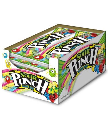 Sour Punch Straws, Rainbow Flavors, 4.5oz Tray  (Pack of 12), Lemon, Apple, Strawberry & Blue Raspberry Soft and Chewy Candy 4.5 Ounce (Pack of 12)