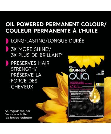 Garnier Olia Permanent Hair Dye Ammonia-Free Hair Color 1.0 Deep Black Long-Lasting Hair Shine With 60% Oils 1 Application BLACK SHADES 1.0 Deep Black - Buy Online on GoSupps.com