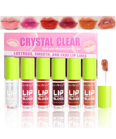 Mini Lip Oil Lip Glaze 6 Colors Fat Lip Oil Drip Hydrating Lip Glow Oil Big Brush Head Moisturizing Lip Gloss Shiny Transparent Tinted Plumping Lip Oil Long Lasting Nourishing
