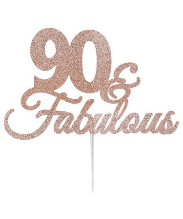 LissieLou 90 & Fabulous Cake Topper 90th Birthday Made in the UK Glitter Card Rose Gold