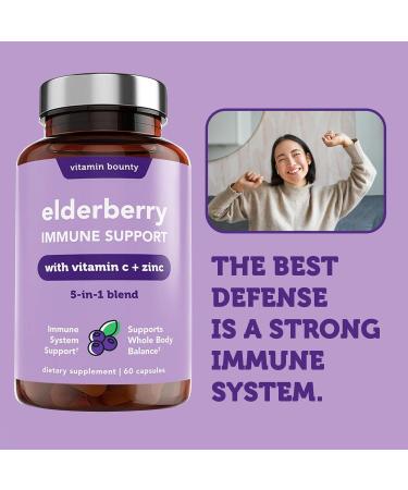 Vitamin Bounty Elderberry Immune Support - with Zinc, Vitamin C & Echinacea, Advanced 5-in-1 Blend, Powerful Antioxidant, Supports Whole Body Balance, Non-GMO - 60 Capsules, 2 Pack 60 Count (Pack of 2) - Buy Online on GoSupps.com