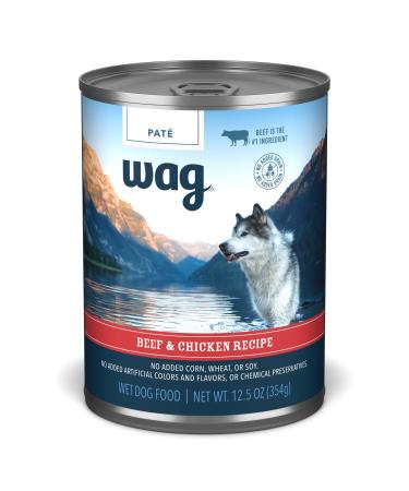 Amazon Brand - Wag Pate Grain Free Canned Dog Food, 12.5 oz (Pack of 12) Beef & Chicken