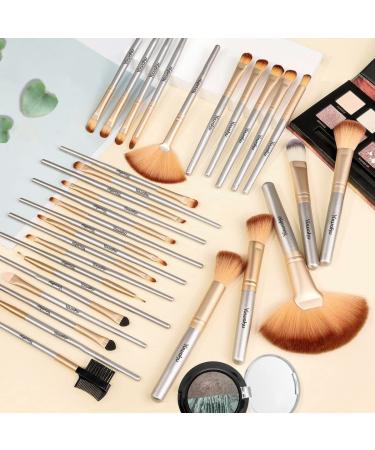 Daxstar Makeup Brush Set - 32PCS Professional Foundation Face Eye & Lip Brushes | Synthetic Hair Aluminum Champagne Gold - Ideal for Flawless Makeup Application - Buy Online on GoSupps.com