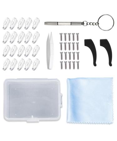 Glasses repair set 10 pairs of silicone glasses nose pads anti -slip with cleaning towels 20 pieces screws glasses holder tweezers for reading glasses sunglasses