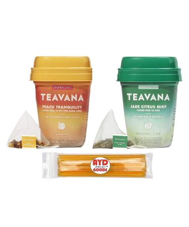 Teavana Peach Tranquility Tea and Jade Citrus Mint - Medicine Ball Cold Buster - 15 Sachets Each (30 Total) Plus AYD Goods Grade A Pure Honey Sticks (10)