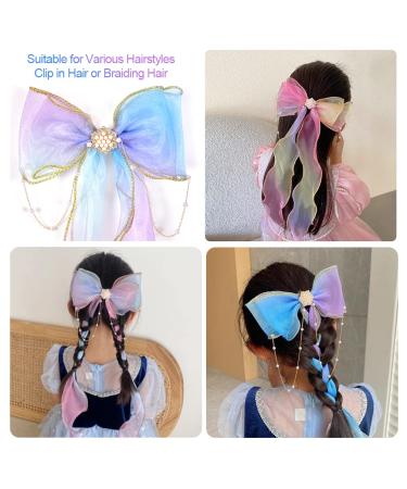 4 Pcs Large Ribbon Colored Hair Bows with Clips - Colorful Glitter Braided Bowknot for Women Girls - Ideal for Wedding, Birthday Party (4 Colors) - Buy Online on GoSupps.com