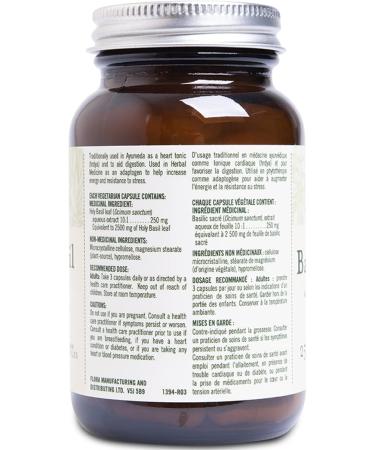 Flora Health Holy Basil 250 mg - Referred to as Nature s Elixir of Life Holy Basil also Known as Tulsi is the Most Sacred Herb in Indian Culture - 60 Vegetarian Capsules Glass Bottle - Buy Online on GoSupps.com
