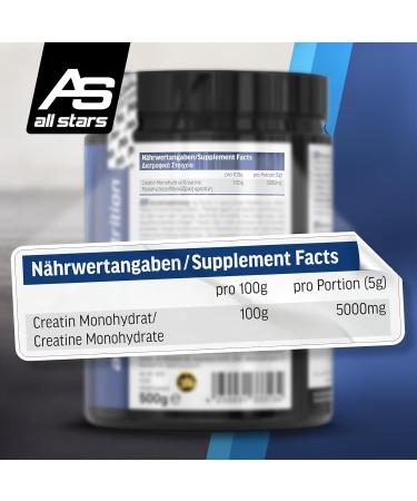 All Stars Creatine Monohydrate 500g - Pure Tasteless Creatine Powder | High-Quality Supplement with No Preservatives | 100% Creatine Monohydrate - Buy Online on GoSupps.com