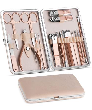 Vabogu Manicure Set Pedicure Kit Nail Clippers Professional Grooming Kit Nail Tools 18 In 1 with Luxurious Travel Case For Men and Women 2022 Upgraded Version Rose Gold
