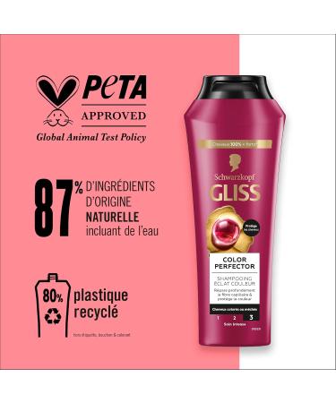 Schwarzkopf - Gliss - Color Perfector Shampoo - Protects Color Intensity - Colored/Highlighted Hair - 89% Natural Ingredients - 250ml Bottle - Buy Online on GoSupps.com