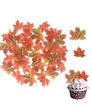 Weraru 90 Pcs Edible Fall Leaves Gold Leaf Cupcake Toppers For your Party Cake Toppers Decoration 90pcs Fall Leaves