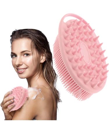 WLLHYF Silicone Body Scrubber  2 in 1 Bath and Shampoo Brush Exfoliating Body Scrubber Premium Soft Silicone Loofah Bath Exfoliate Accessory for Men Women Cleaning Exfoliating (Pink)