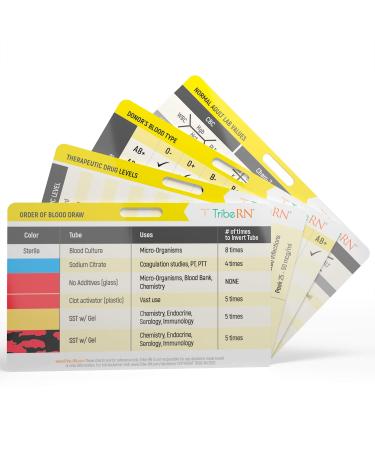 Lab Values BadgeGuru Set by Tribe RN - 4 Nursing Badge Reference Cards Including Lab Values Order of Draw Phlebotomy etc. (Labs)