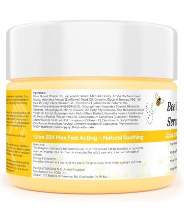 Bee Venom Muscle Bone Cream Fast Acting Relief for Back Neck Hand Feet Knee Muscle Shoulder Topical Wrist Elbow Hip Nerve Plantar Ankle Foot Discomfort Vitamin B6 4 Ounce -1 Pack - Buy Online on GoSupps.com