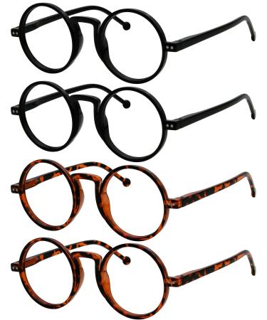 Eyekeper 4er-pack oversized round glasses (2 black and 2 tortoise) for men women vintage reading aid with spring hinges +3.00 2 black 2 tortoise 3.0 x