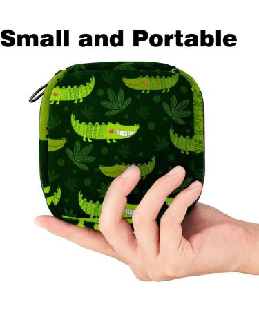 Cute Green Gator Napkin Storage Bag | Portable Menstrual Cup with Zipper for Teen Girls & Women - Stylish Crocodile Pattern - Buy Online on GoSupps.com