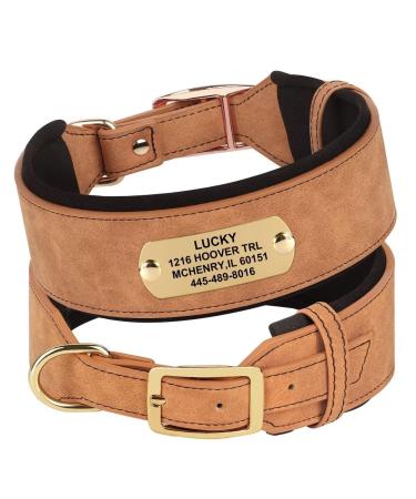 PET ARTIST Personalized PU Leather Dog Collar for Medium Large Dogs M:Neck 33-41cm Width 3cm Brown Engraved
