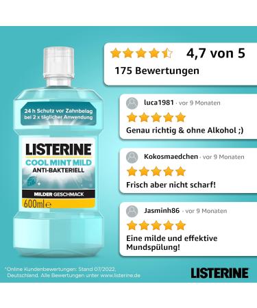 Buy Listerine Cool Mint Antibacterial Mouthwash (6 x 600ml) - Alcohol-Free Essential Oils for Long-Lasting Freshness - International Shipping Available - Buy Online on GoSupps.com
