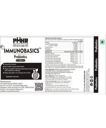 Immunobasics Pre & Probiotic 6 Billion CFU Capsule For Digestive Health | 6 strain | 10 veg. Capsules.