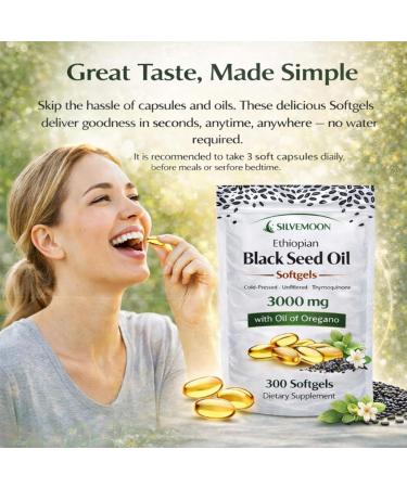 SILVEMOON Ethiopian Black Seed Oil Softgels with Oil of Oregano 3000 mg Cold-Pressed Nigella Sativa Plant-Based Herbal 2-in-1 Formula Non-GMO 300 Softgels (100 Day Supply) - Buy Online on GoSupps.com