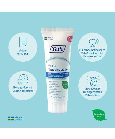 Tepe Pure Toothpaste 75ml | Gentle Fluoride Toothpaste for Sensitive Gums & Dry Mouth | Flavorless Daily Use - Buy Online on GoSupps.com
