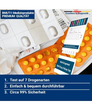 5x 7-in-1 Multi Drug Test | Urine Test for THC Cocaine Opiate Methadone Amphetamines MDMA & Benzodiazepines | Pharmacy Quality - Buy Online on GoSupps.com