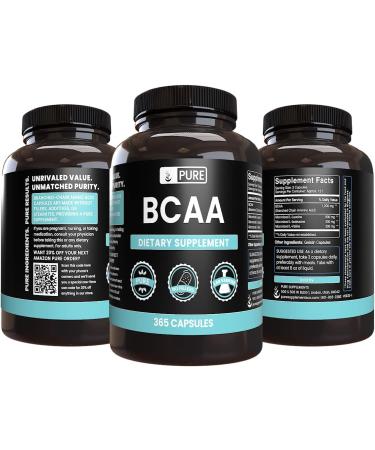 Pure Original Ingredients L-Glutamine & BCAA Capsule Bundle (365 Capsules Each) No Magnesium or Rice Fillers - Buy Online on GoSupps.com