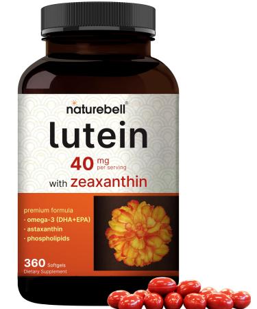 Lutein 40mg + Zeaxanthin 1,600mcg 360 Softgels | 4-in-1 Formula with Astaxanthin Omega-3 & Phospholipids | Marigold Flower Extract | Supports Eye Brain & Vision Health | Non-GMO Gluten Free