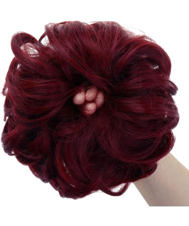 JJstar Messy Hair Bun Scrunchie Wine Red - Curly Wavy Chignon for Women and Girls - Synthetic Hair Accessories - Buy Online on GoSupps.com