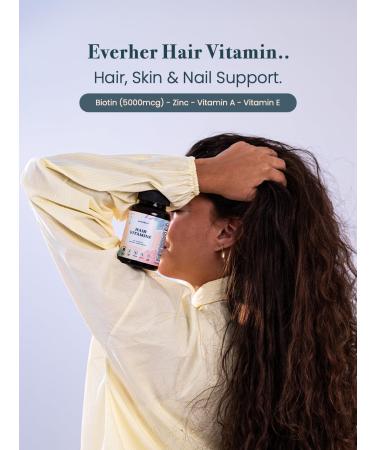 Everher Hair Vitamins | 5000mcg Biotin | Non-GMO Vegetarian | Promotes & Strengthens Hair | 1-Month Supply - Buy Online on GoSupps.com