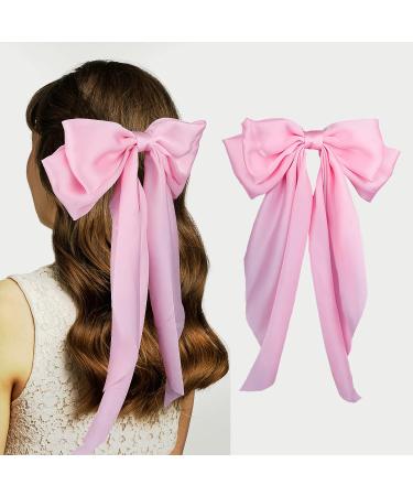 Satin Layered Hair Bow Barrette Clip with Long Tail | French Style Hair Accessory for Women and Girls - 5 Light Colors - Buy Online on GoSupps.com