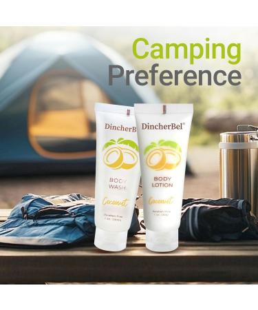 DincherBel Travel Size Body Wash and Body Lotion - Bulk Hotel Toiletries Supplies for Guests - Refreshing Tropical Coconut Scent Shower Gel and Body Cream for Men & Women (1 Fl Oz 100 Pack) - Buy Online on GoSupps.com
