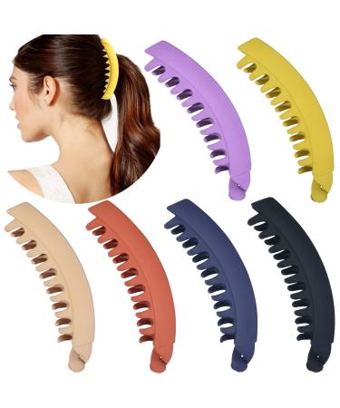 6 Pieces Large Banana Clips Big Banana Hair Clips for Thick hair Non-slip Ponytail Holder Clip for Women and Girls 6 Colors 6 Mix Colors