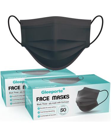 Black Disposable Face Mask 3-Ply Adult Masks Facial Cover with Elastic Earloops For Home Office School and Outdoors Pack of 100