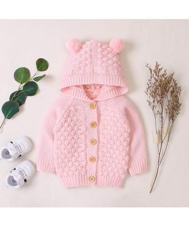 Puseky Baby Knit Sweater Hooded Ears Cardigan Coat - 6-12 Months (Pink) - Buy Online on GoSupps.com