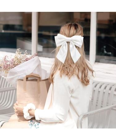 2Pcs Big Satin Layered Hair Bows for Women Girls - 8 Inch Large Hair Clip Barrette French Style Hair Accessories in White and Black - Buy Online on GoSupps.com