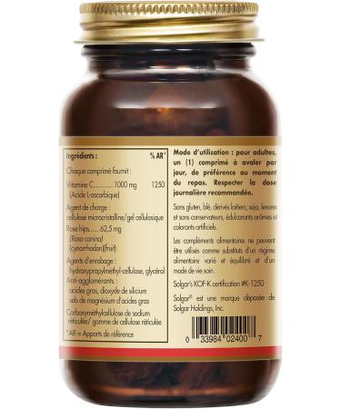 Solgar Vitamine C 1000 mg avec Rose Hips - D fenses naturelles - Syst me immunitaire - Vitalit et nergie - Immunit - Compl ment Alimentaire - Flacon de 100 comprim s Vitamine C 1000mg - Buy Online on GoSupps.com