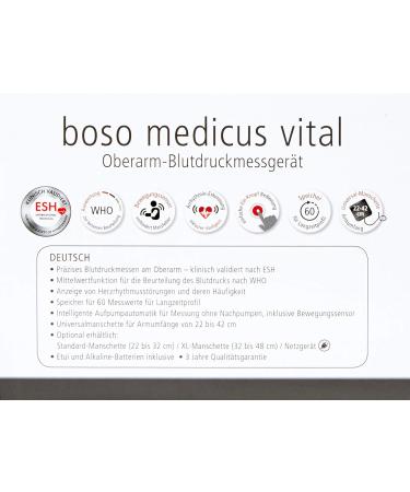 Boso Medicus Vital: Fully Automatic Upper Arm Blood Pressure Monitor | Large Display Arrhythmia Detection & Cuff (22-42cm) - International Shipping Available - Buy Online on GoSupps.com