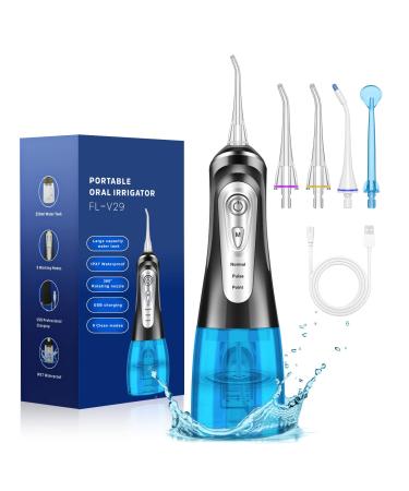 Cordless Water Flosser Teeth Cleaner, 9 Modes 320ML Portable Professional Oral Irrigator for Home Travel with 4 Tips, IPX7 Waterproof Water Dental Flosser for Braces, Oral Care and Teeth Whitening Black