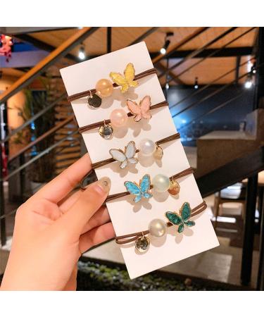 WHITEBRIDGE 5PCS Pearl Butterfly Hair Ties for Women Girls Butterflies