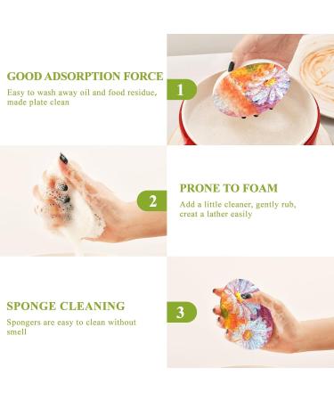 3-Pack Cleaning Kitchen Sponges Oval Oil Painting Daisy Flowers Kitchen Cellulose Dishwashing Wood Pulp Cotton - Buy Online on GoSupps.com