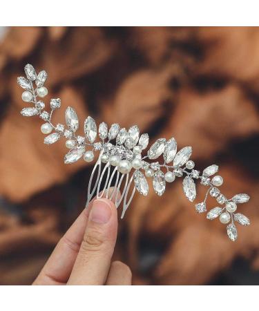 Ushiny Crystal Bridal Wedding Hair Comb Silver Hair Clips Pearls Hairpiece Bridal Hair Accessories for Women and Girls - Buy Online on GoSupps.com