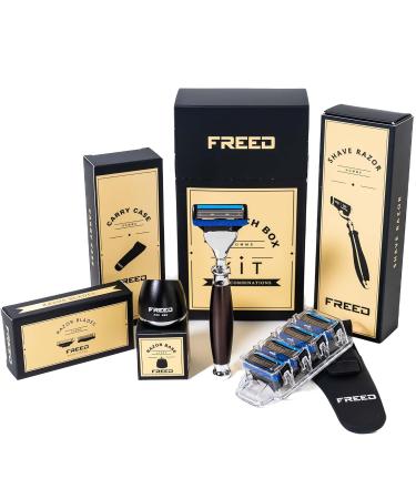 Monarch 4-Piece Men's Safety Razor Shaving Set | Premium Grooming Gift Set with Alloy Handle | Perfect for Gentlemen | Saddlebrown - Buy Online on GoSupps.com