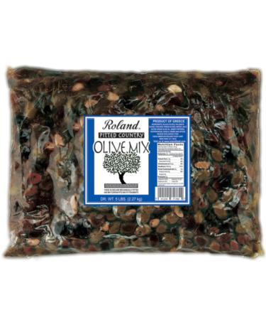 Roland Foods Greek Country Olive Mix, Whole Pitted Olives Marinated with Garlic and Pepperoncini Peppers, Specialty Imported Food, 5 pound (pack of 1) (71760)