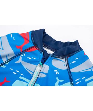 BONVERANO Baby Boys Swimsuit | Toddler Short-Sleeve Zipper Bathing Suit | UPF 50+ Sun Protection | Colorful Whale Design | 12-18 Months - Buy Online on GoSupps.com