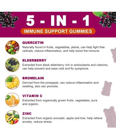 2 Pack Quercetin Gummies with Bromelain, Elderberry, Zinc & Vitamin C - Immunity & Cardiovascular Support - Vegan Chewable Supplement for Allergy Relief - 1000mg Quercetin for Adults & Kids - Buy Online on GoSupps.com